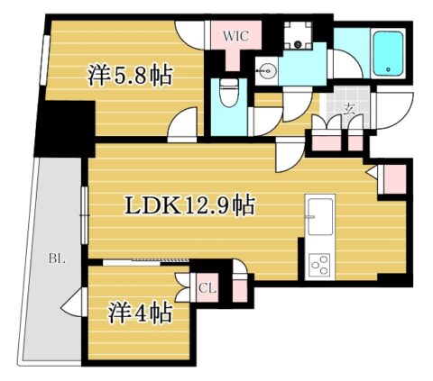 レーベン福岡天神ONE TOWER1407 1号室-間取り